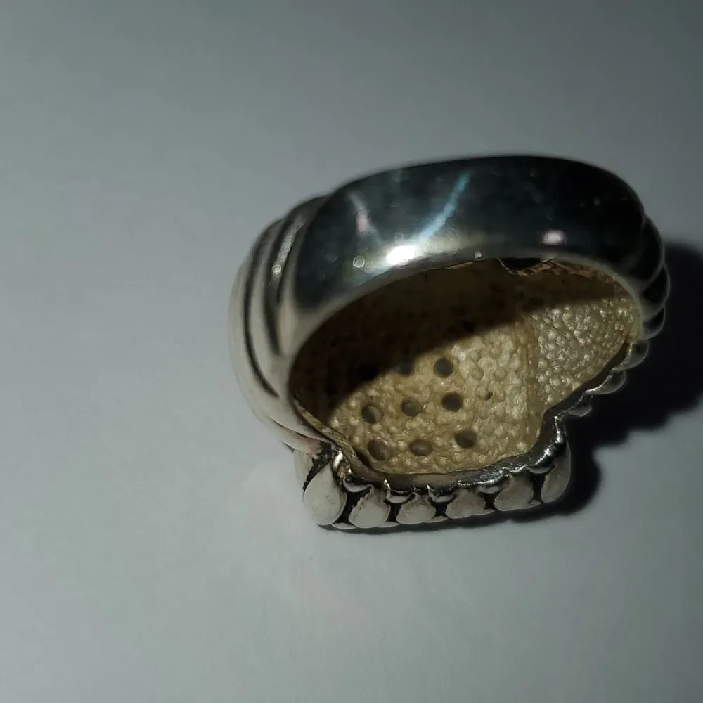 Sterling Silver 925 Ring Cubic‎ Zirconia Square Pattern Thick Band Size 6